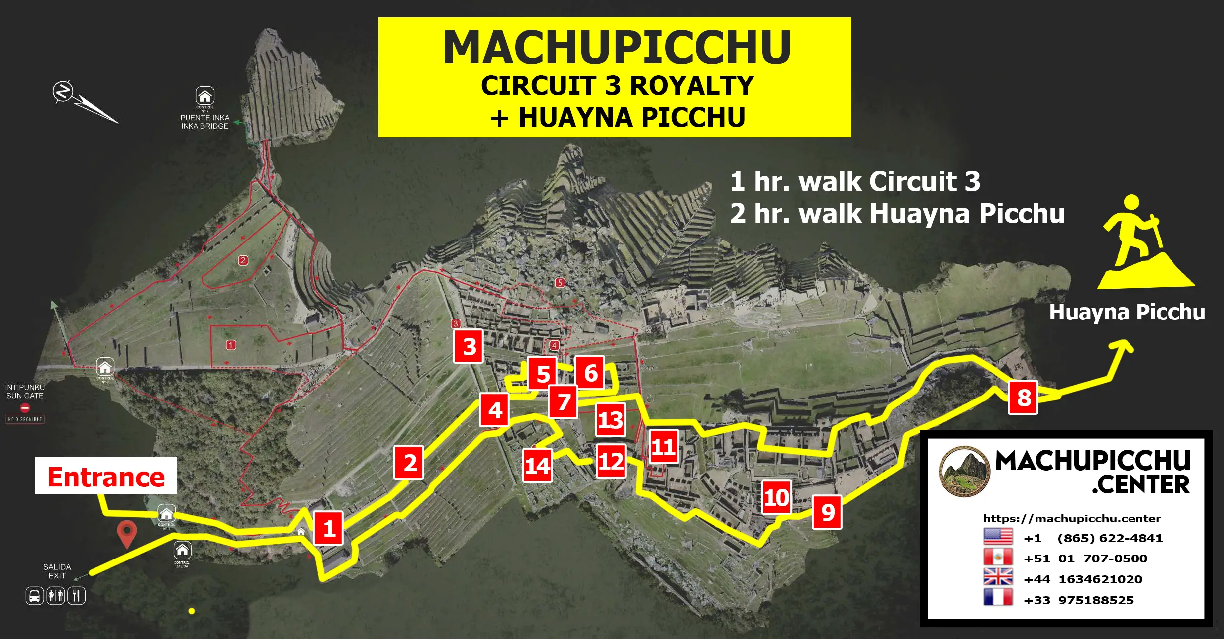 Machu Picchu Circuit 3B Royalty Circuit and Huayna Picchu trail map